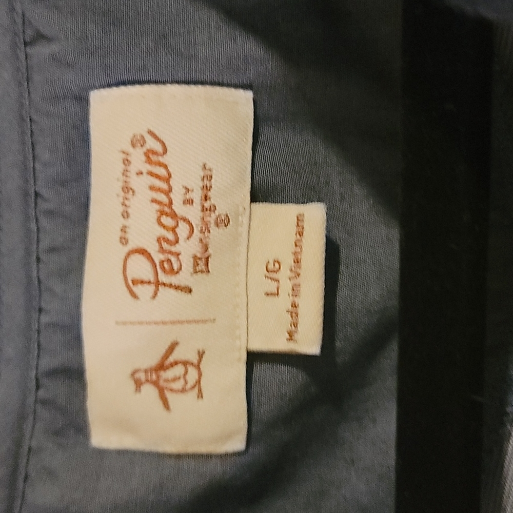 Men's Original Penguin large blue/white 2 button Henley - Picture 2 of 3